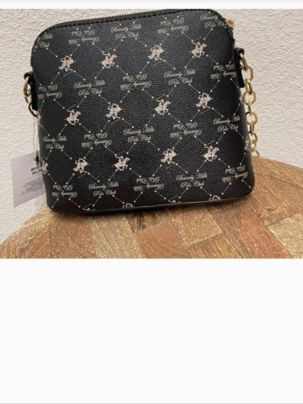 Beverly Hills Polo Club Black Crossbody with Gold Chain and Logo Print
